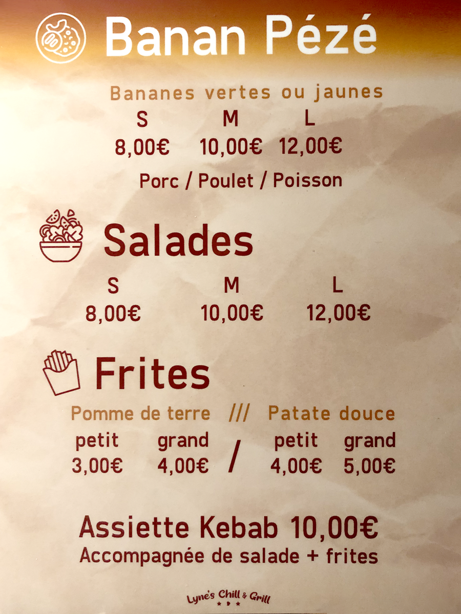 Menu Banan Pézé & Salades